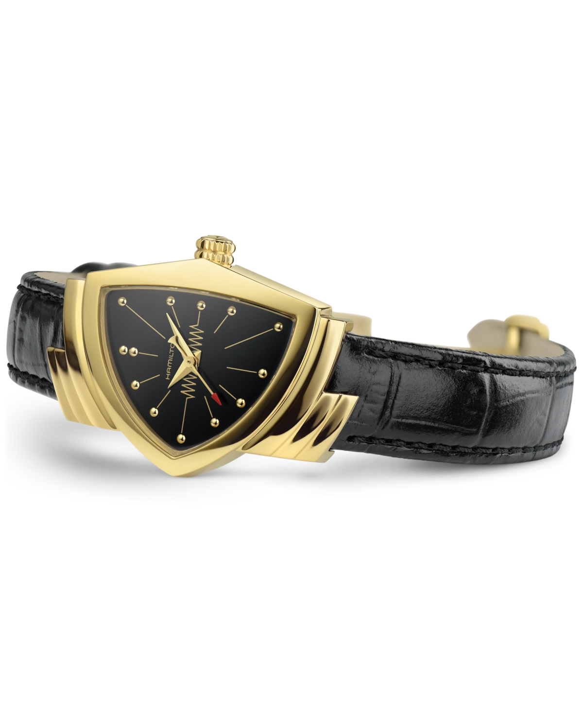 Shop Hamilton Unisex Swiss Ventura Black Leather Strap Watch 24x36.5mm