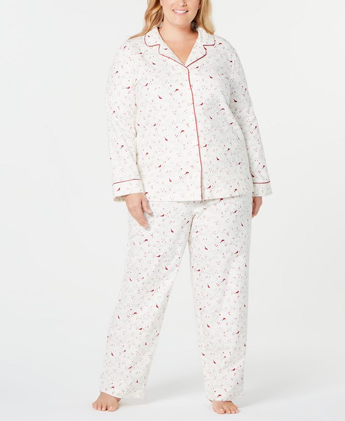 Charter Club Plus Size Cotton Flannel Pajamas Set, Created for Macy's