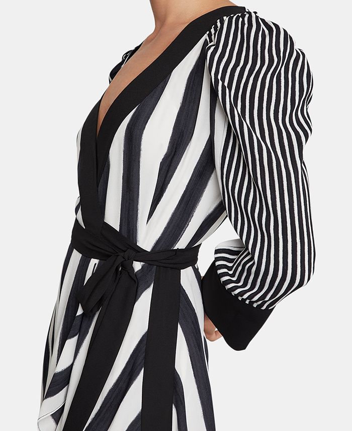 BCBGMAXAZRIA Mixed-Stripe Faux-Wrap Dress - Macy's