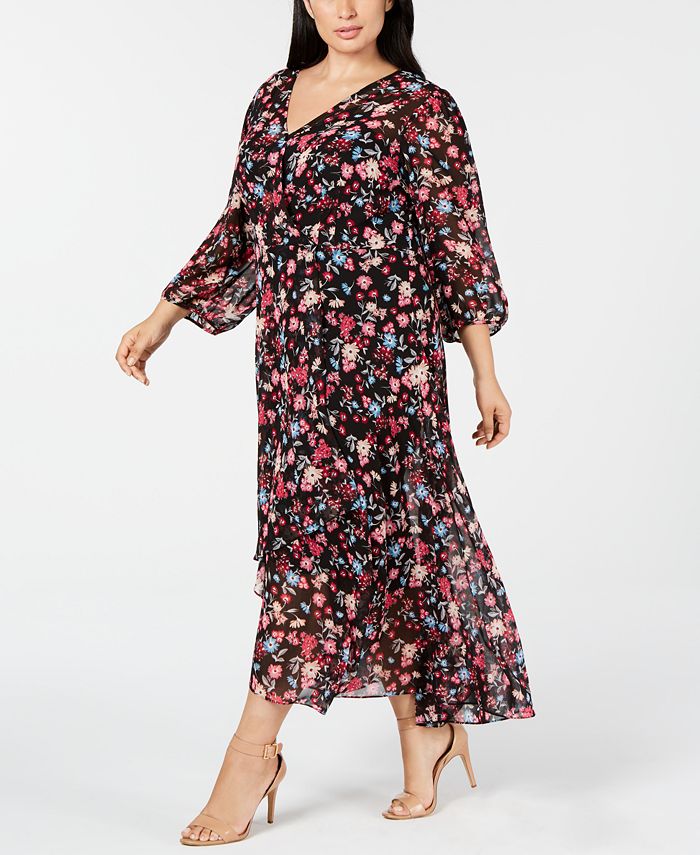 Calvin Klein Trendy Plus Size High-Low Faux-Wrap Dress - Macy's