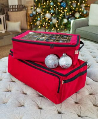 2 Tray Christmas Ornament Storage Box with Clear Lid