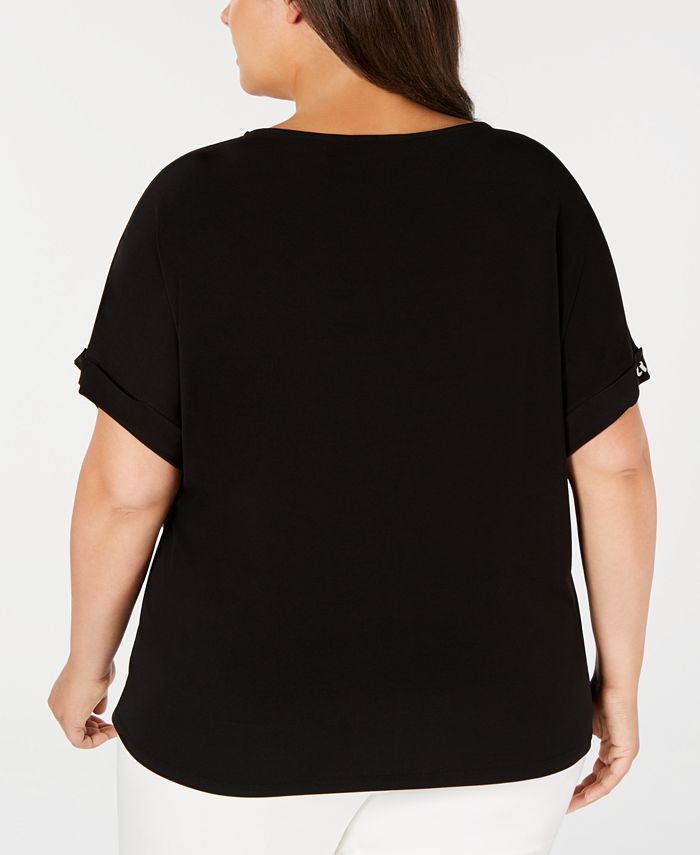 Calvin Klein Plus Size Toggle-Sleeve Top - Macy's