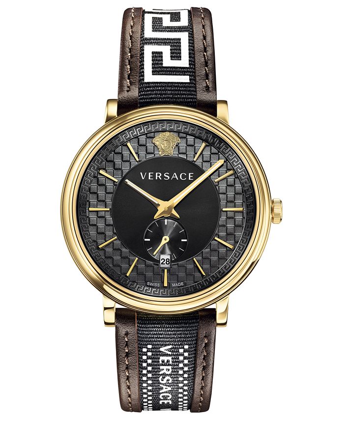 abstract Wrak omringen Versace Men's Swiss V Circle Greca Edition Brown Leather Strap Watch 42mm &  Reviews - All Fine Jewelry - Jewelry & Watches - Macy's