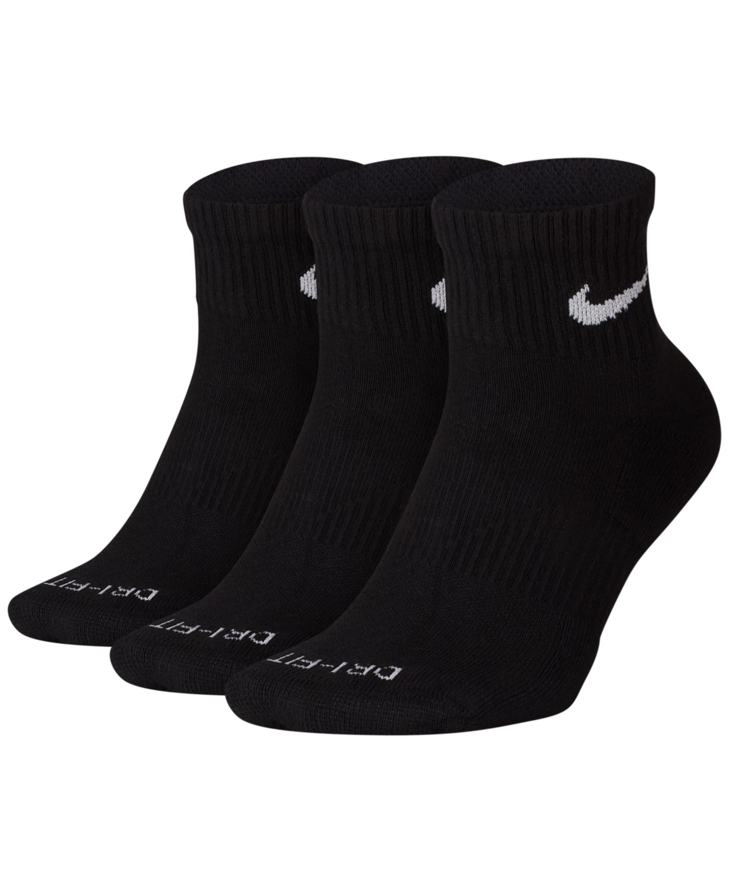 Носки Nike Dri-FIT Cushion унисекс, укороченные, набор из 3 пар, цвет: Чёрный / Белый — фото 1
