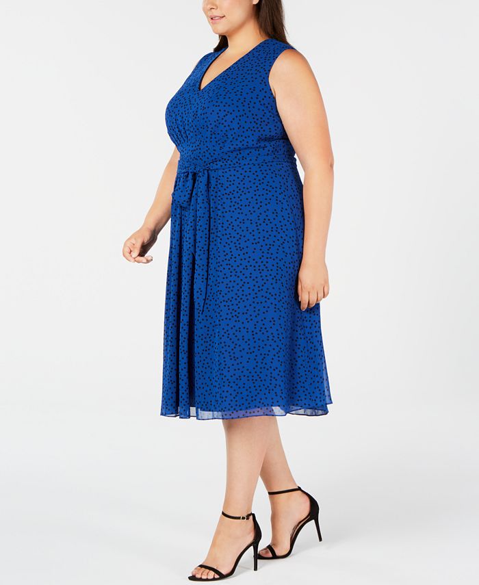 Anne Klein Plus Size Pleated Dotted Chiffon Dress - Macy's