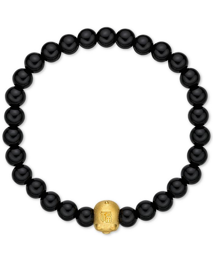 Chow Tai Fook Chalcedony Bead Bracelet With 24k Gold Piggy Charm Macy s