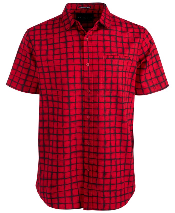 Sean John Men's Grid Print Short Sleeve Shirt - Macy's