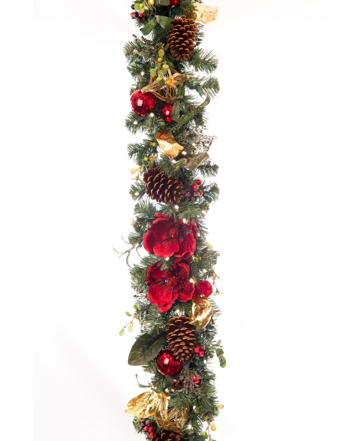 9' Artificial Christmas Garland with Lights, Red Magnolia - Multi