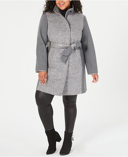 Vince Camuto Plus Size Faux Leather Belt Coat Created For Macy S
