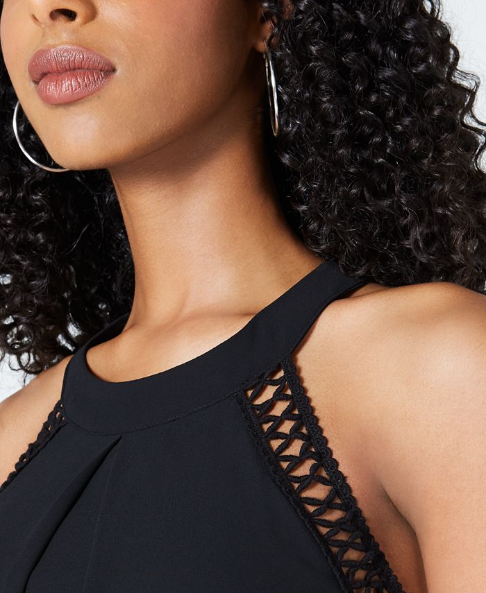 SUMMUM Lace Trim Halter Top, Black
