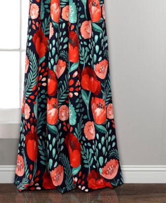 Lush Decor Poppy Garden Room Darkening Window Curtain Panels Pair 52"W x 108"L Navy - Floral Curtains for Living Room - Navy Bedroom Curtains Cottage