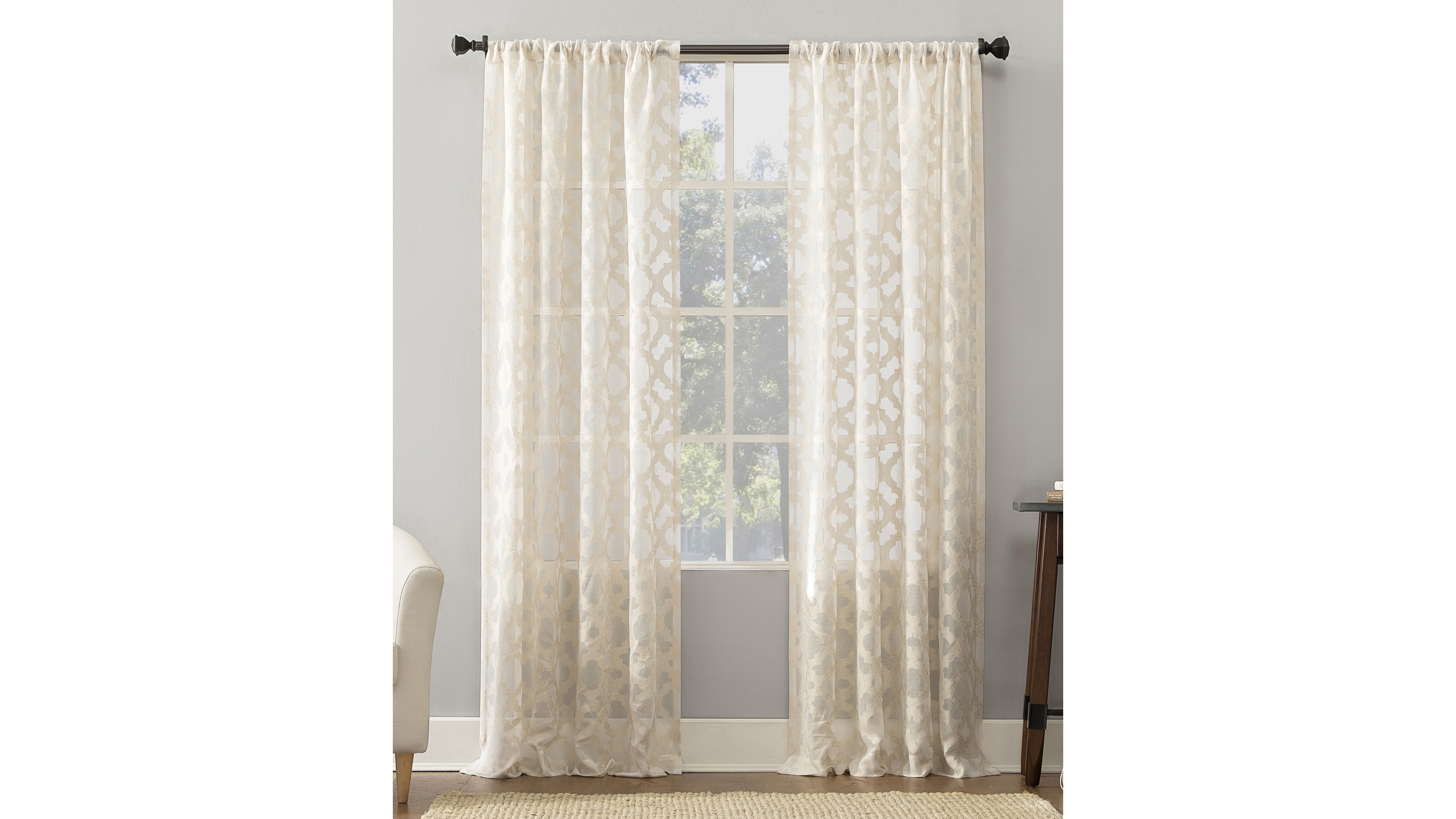 Yvette Trellis Jacquard Sheer Rod Pocket Curtain Panel