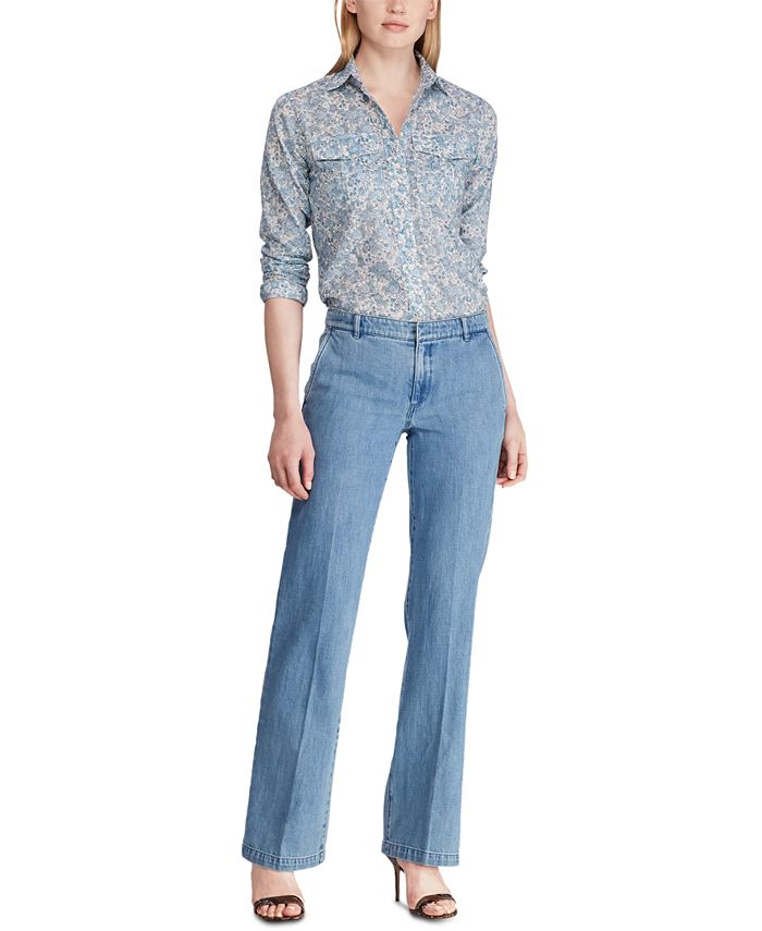 Lauren Ralph Lauren Petite Floral-Print Cotton Voile Shirt & Reviews ...