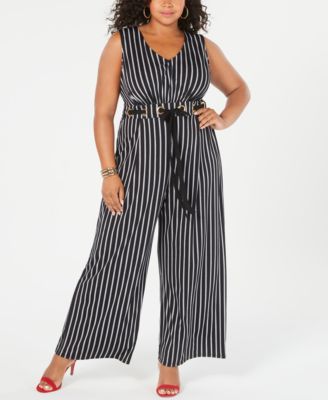 striped plus size jumpsuit