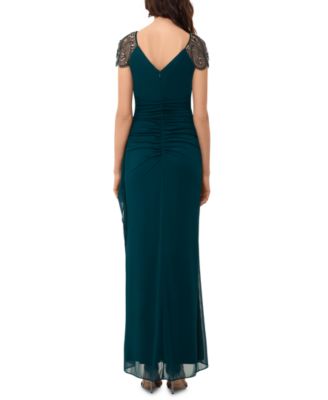 xscape beaded cap sleeve gown