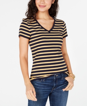 Tommy Hilfiger Striped V-neck T-shirt, Created For Macy's In Tie Stripe ...