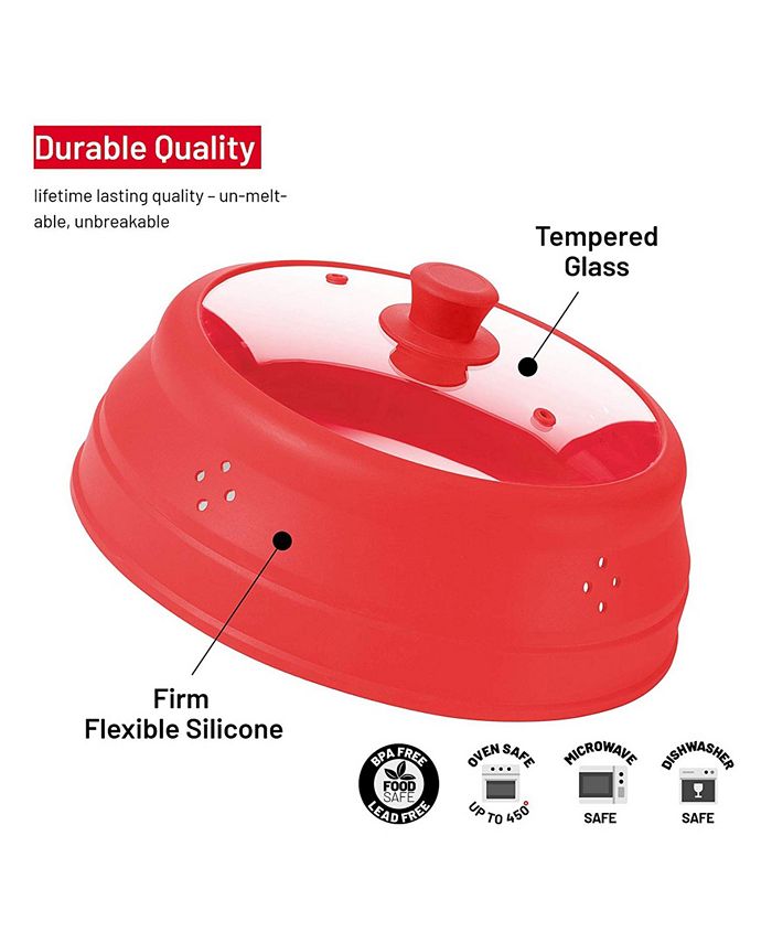 Bezrat 12" Collapsible Silicone and Glass Microwave Plate Cover Macy's