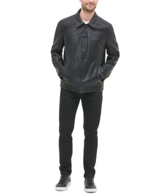 Men's Faux Leather Laydown Collar Jacket