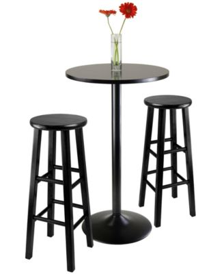 Winsome 3-Piece Round Black Pub Table with Two 29" Wood Stool Square Legs