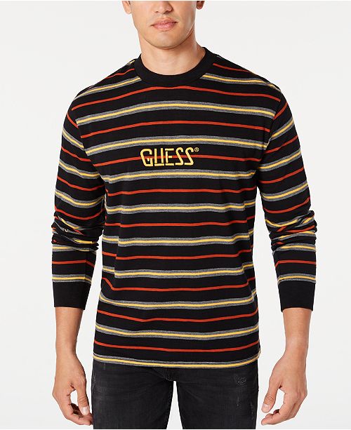 Guess Men S Long Sleeve Striped Logo T Shirt Reviews Macy S