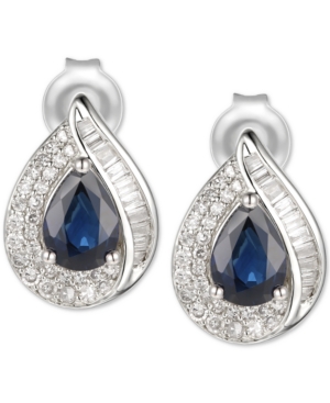 image of Sapphire (9/10 ct. t.w.) & Diamond (1/3 ct. t.w.) Stud Earrings in 14k White Gold (Also available in Emerald & Certified Ruby)
