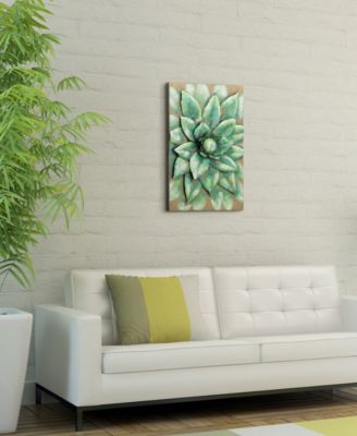 'Succulent 2' Mixed Media Iron Hand Painted Dimensional Wall Sculpture - 24" x 16"