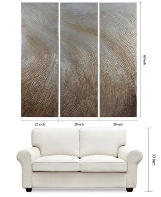 Gold Waves 3-Piece Textured Metallic Hand Painted Wall Art Set by Martin Edwards, 60" x 20" x 1.5"