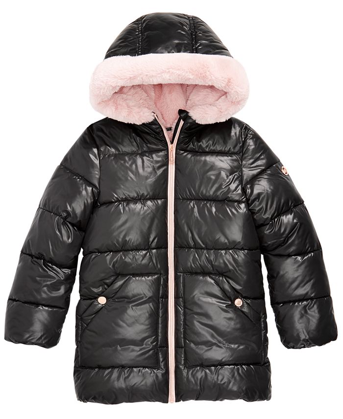 Michael Kors Little Girls Hooded Faux-Fur-Lined Puffer Coat - Macy's
