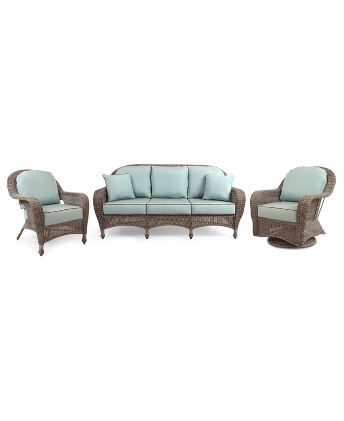 Furniture Sandy Cove Outdoor Wicker 3Pc. Seating Set (1 Sofa, 1 Club Chair and 1 Swivel Glider