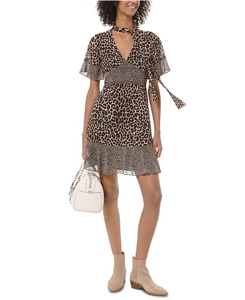 Michael Kors Leopard Print Neck Tie Dress Reviews Women