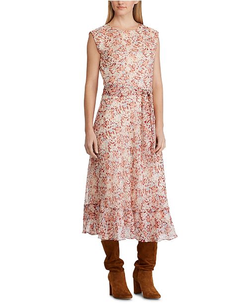 Lauren Ralph Lauren Floral Print Belted Georgette Dress Reviews