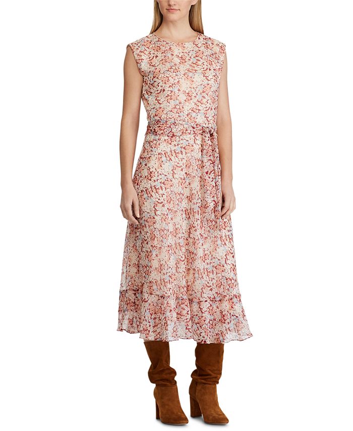lauren ralph lauren botanical print georgette gown