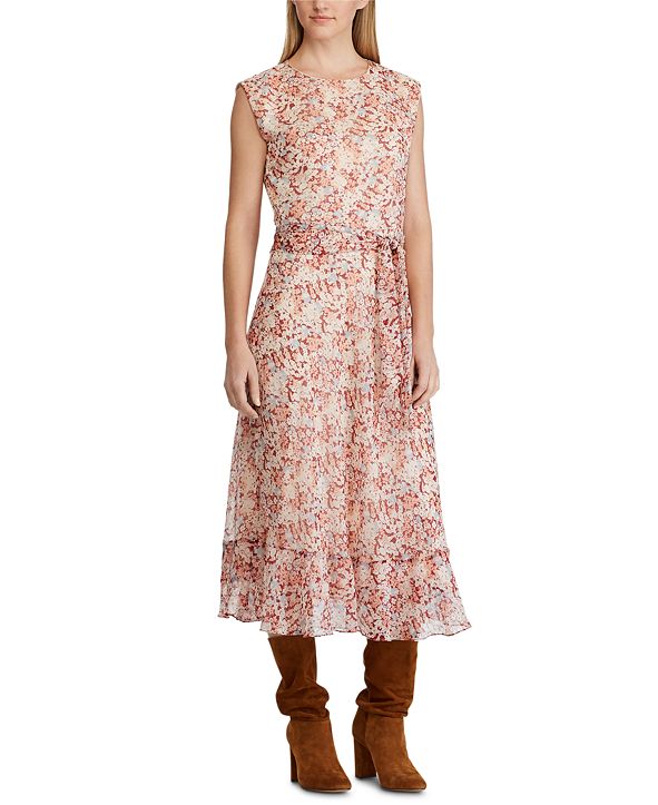 lauren ralph lauren botanical print georgette gown