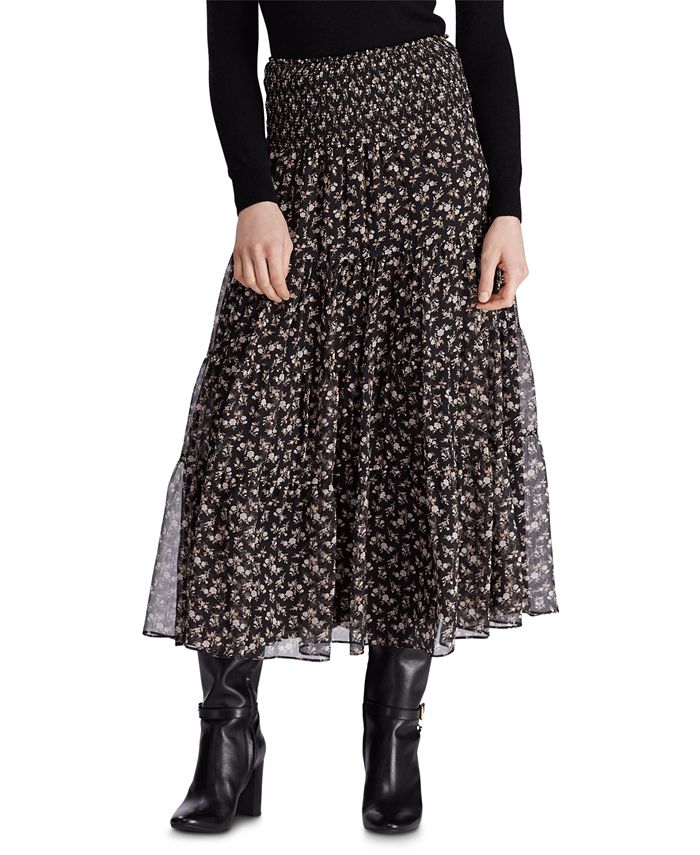 Lauren Ralph Lauren Floral-Print Tiered Georgette Peasant Skirt - Macy's