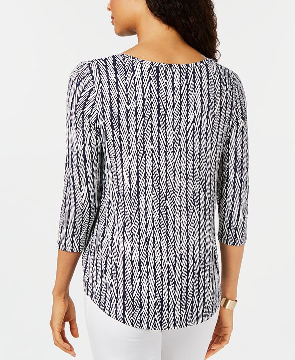 JM Collection Petite 3/4Sleeve Printed Top, Created For Macy's