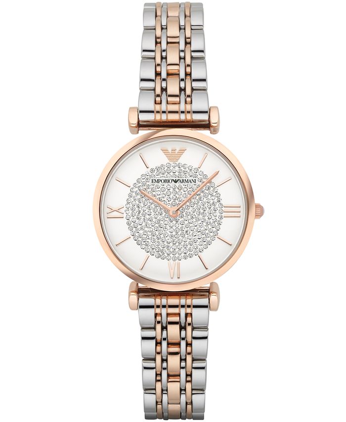 Emporio Armani Gianni T Bar White Dial Two Tone Steel Strap Watch For Women - AR1926