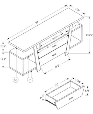 60"L Tv Stand With 2 Drawers in Dark Taupe