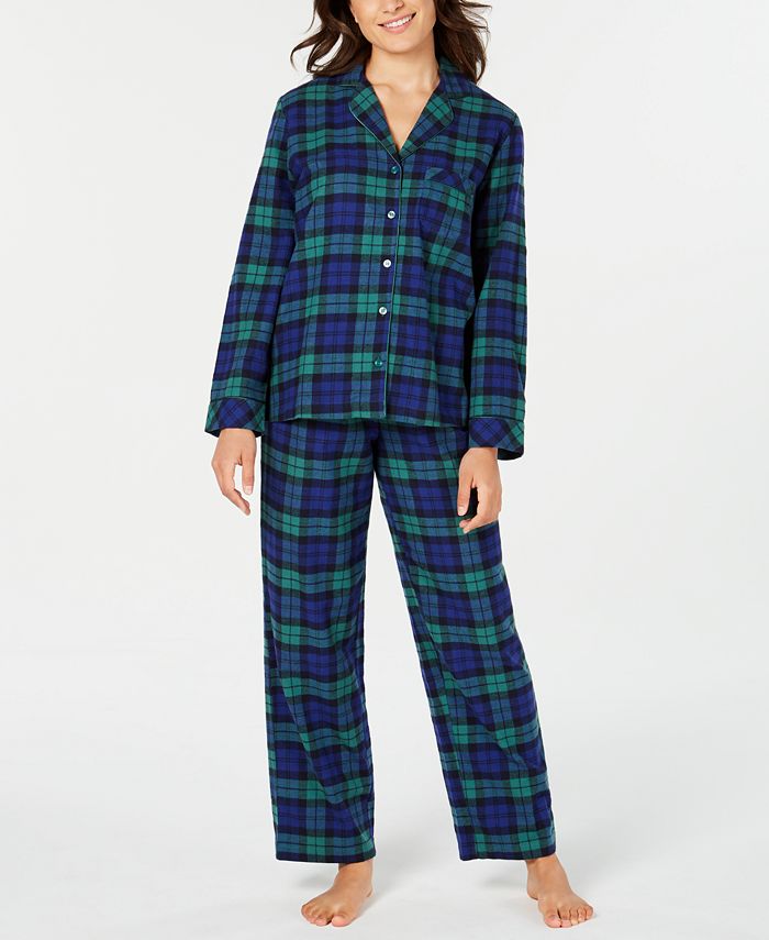 J. Crew + Flannel long-sleeve pajama set in Black Watch tartan