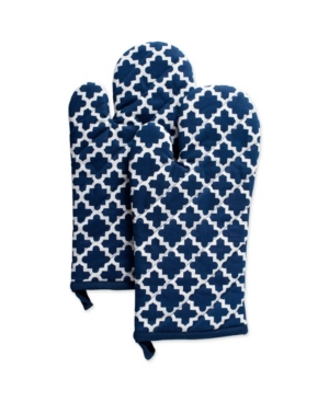 Design Imports Lattice Oven Mitt Set Of 2 In Navy