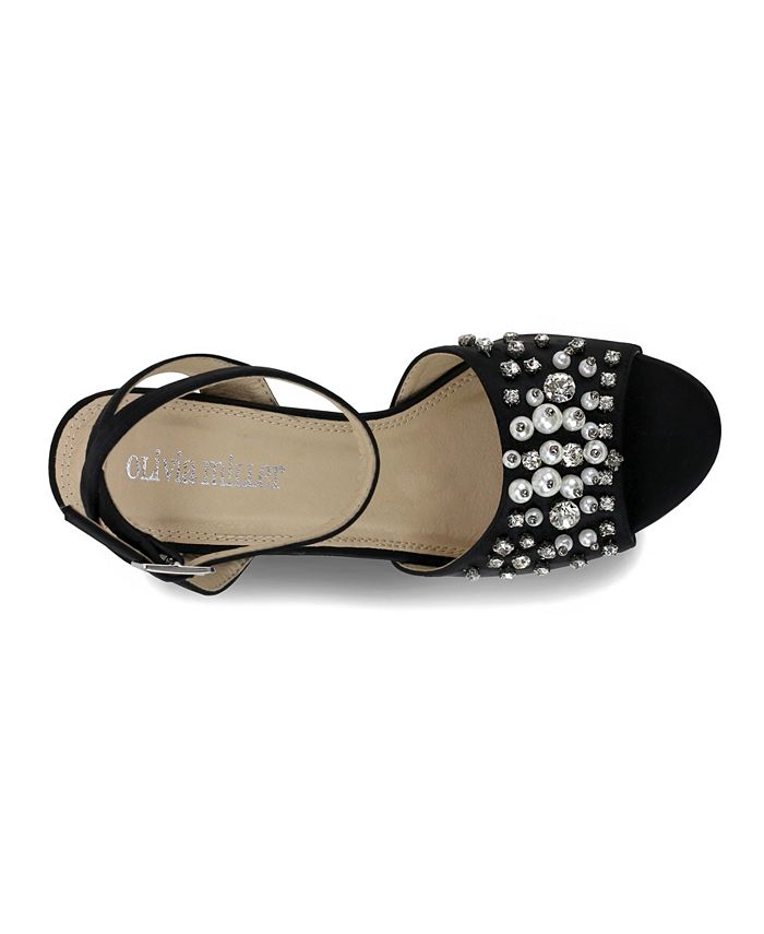 Olivia Miller Stuyvesant Rhinestone Pearl Peep Toe Sandals - Macy's