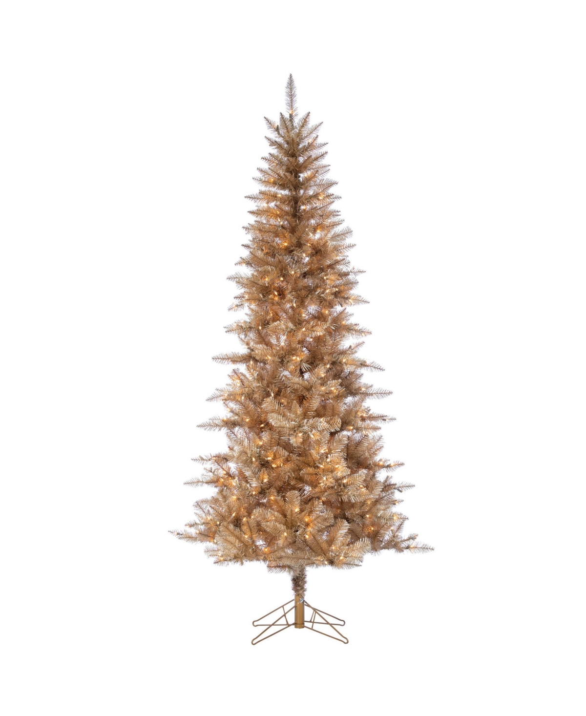7.5-Foot High Tuscany Tinsel Pre-Lit Tree in Rose Gold with Clear White Lights - White