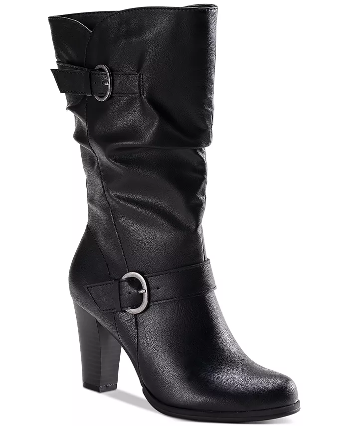 Style & Co Sachi Block-Heel Mid-Shaft Wide Women's Calf Boots (Black)