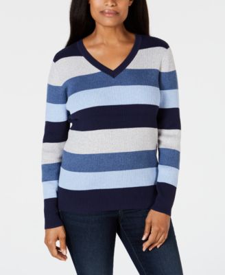 Karen Scott - Colorblocked V-Neck Cotton Sweater, Created for Macy's