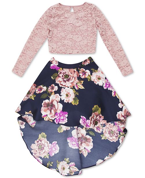 Speechless Big Girls Plus Size 2 Pc Lace Top High Low Skirt Set