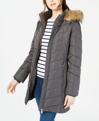 tommy hilfiger long chevron quilted puffer coat