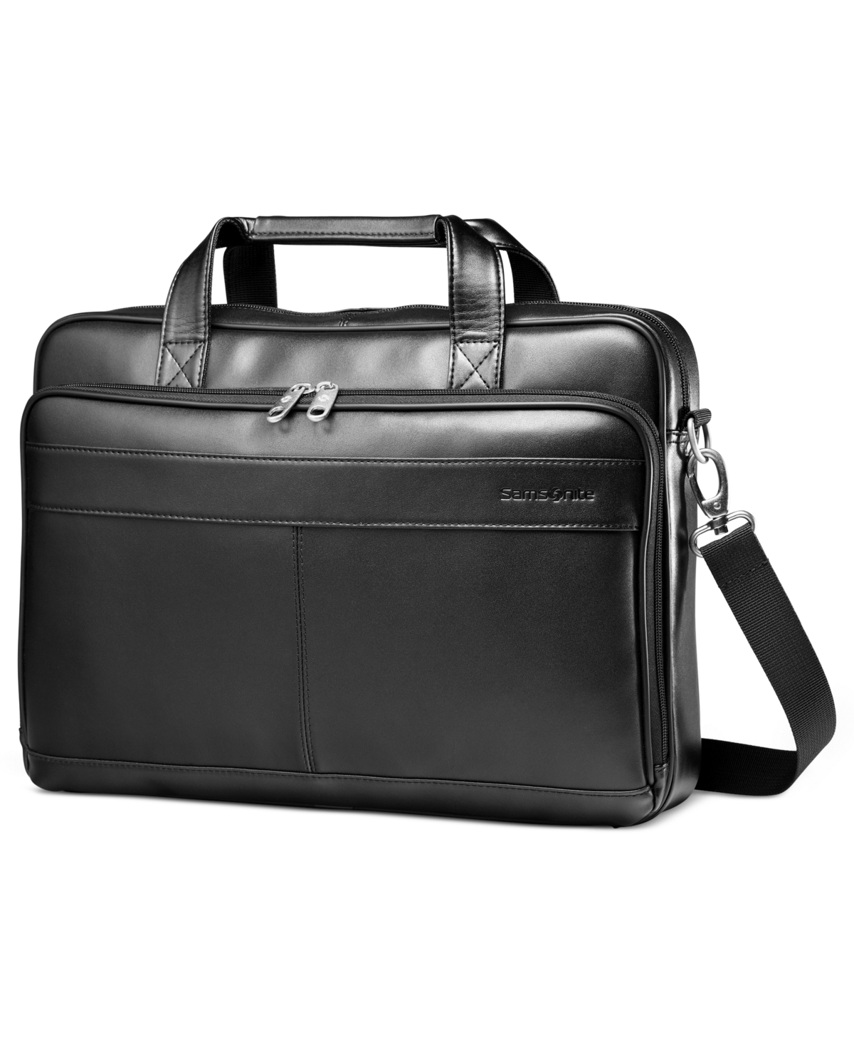 Leather Slim Portfolio Laptop Briefcase - Black