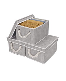 Foldable Fabric Storage Bin with Cotton Rope Handles and Lid 2-Pack