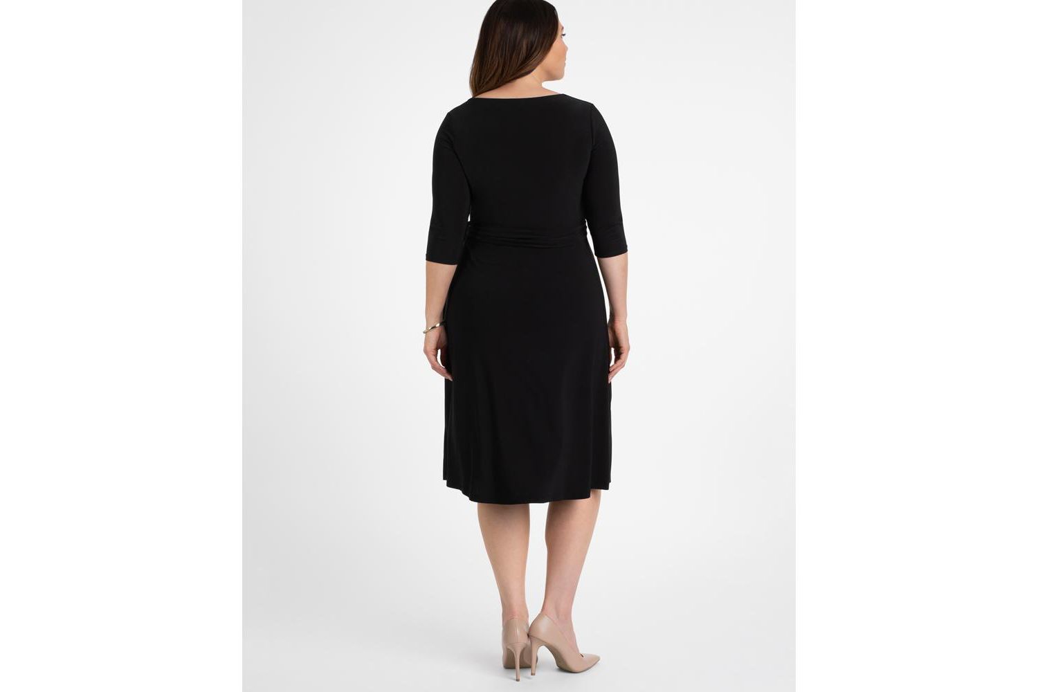 Plus Size Sweetheart Knit Wrap Dress with 3/4 Sleeves