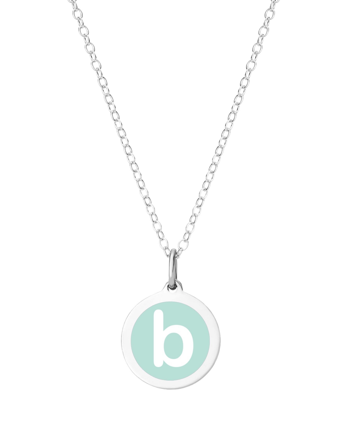 Auburn Jewelry Mini Initial Pendant Necklace in Sterling Silver and Mint Enamel, 16" + 2" Extender