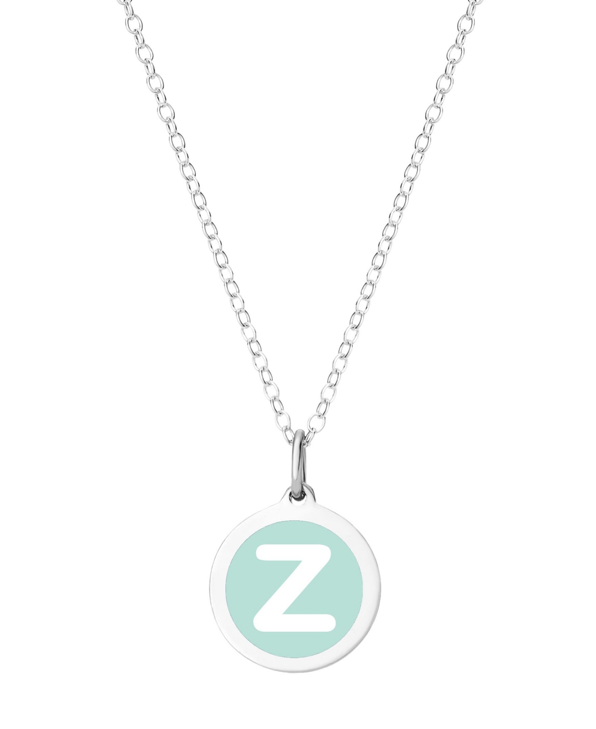 Auburn Jewelry Mini Initial Pendant Necklace in Sterling Silver and Mint Enamel, 16" + 2" Extender